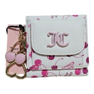 Juicy Couture Pink Cherries Cherry on Top Clip Charm Fruit Wallet - White
